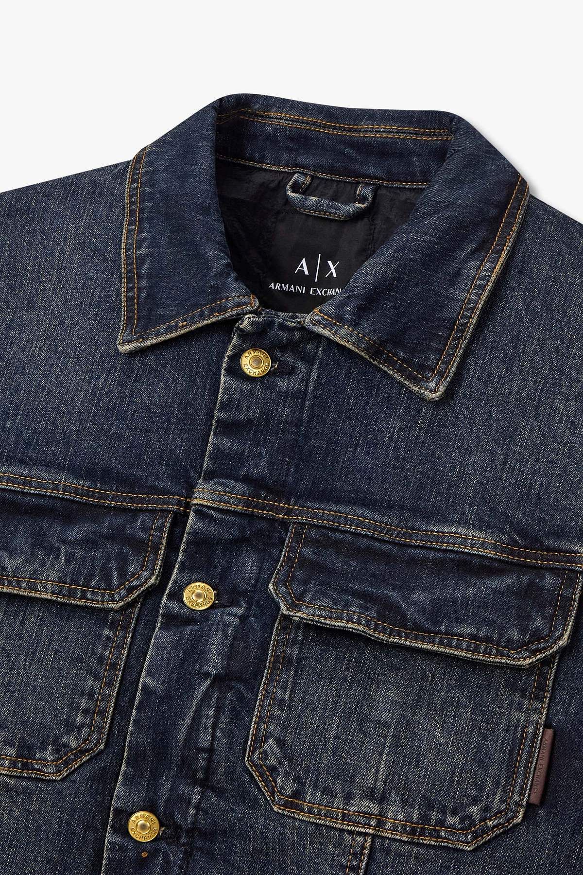아르마니 익스체인지(ARMANI EXCHANGE) 남성 리브 인서트 데님 자켓_블루 A415310025