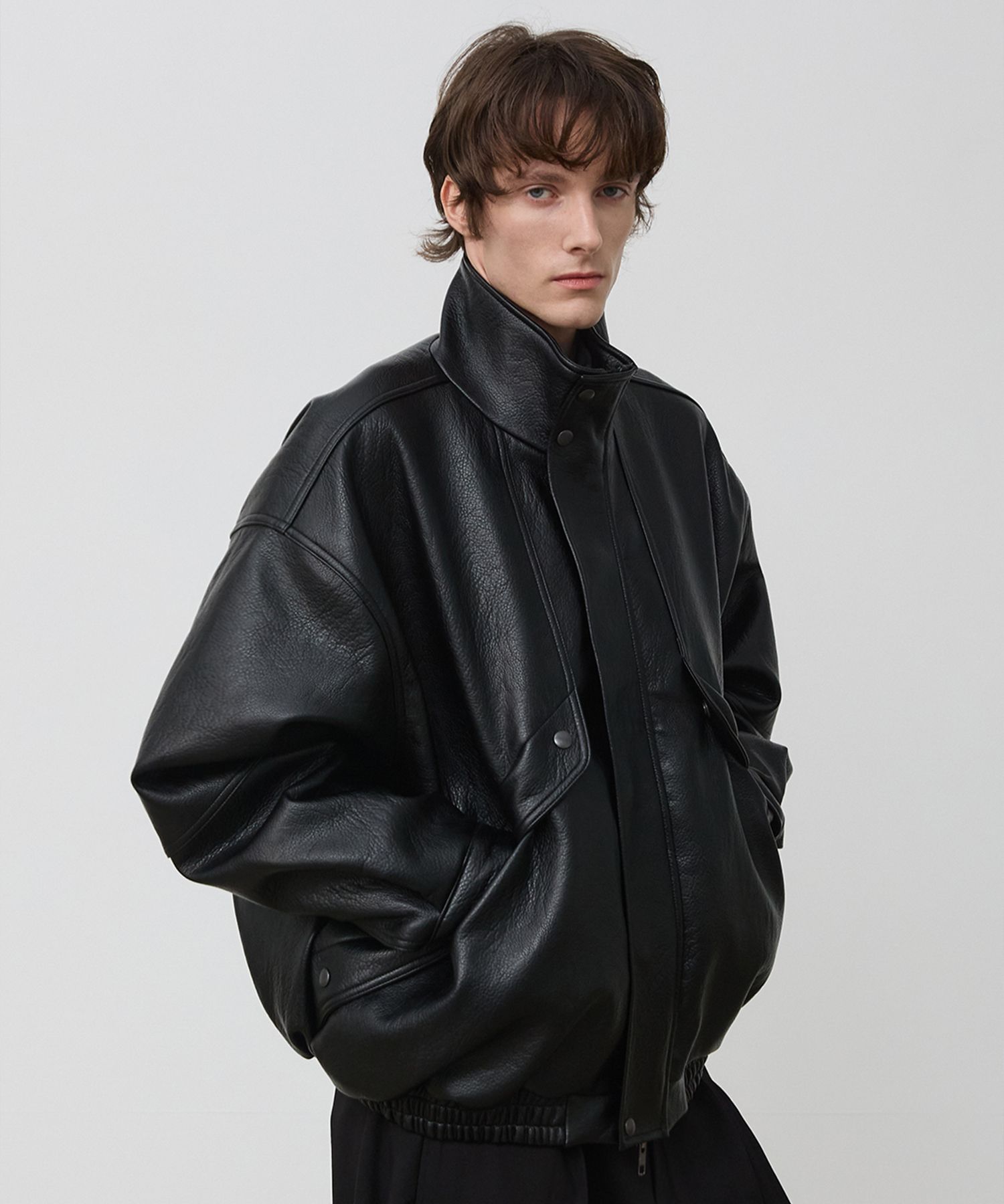 MUSINSA | BER DE NOIR Arc high-neck leather padded blouson jacket