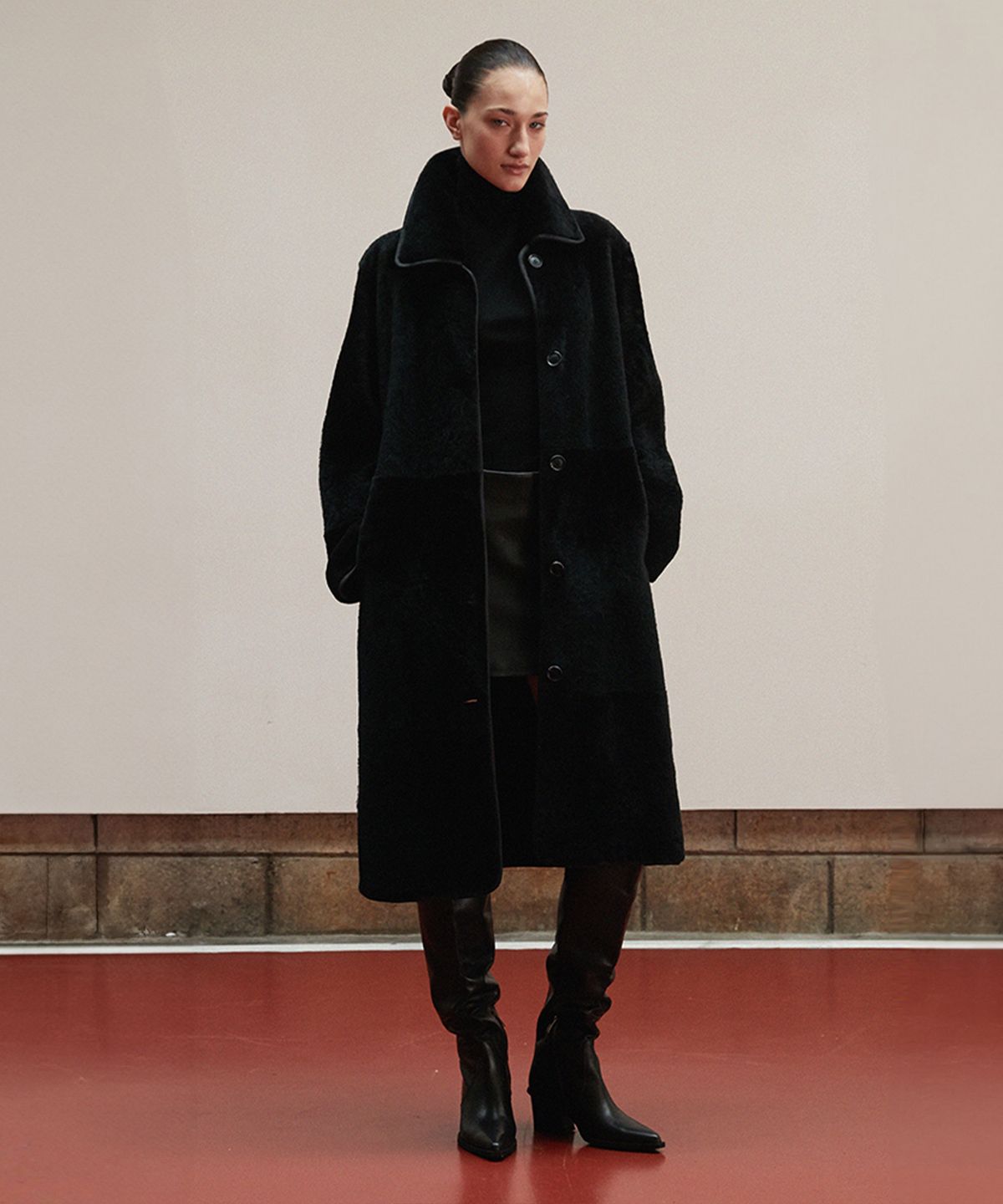 베르데마르(VERDEMAR) Reversible Shearling Long Coat_Black