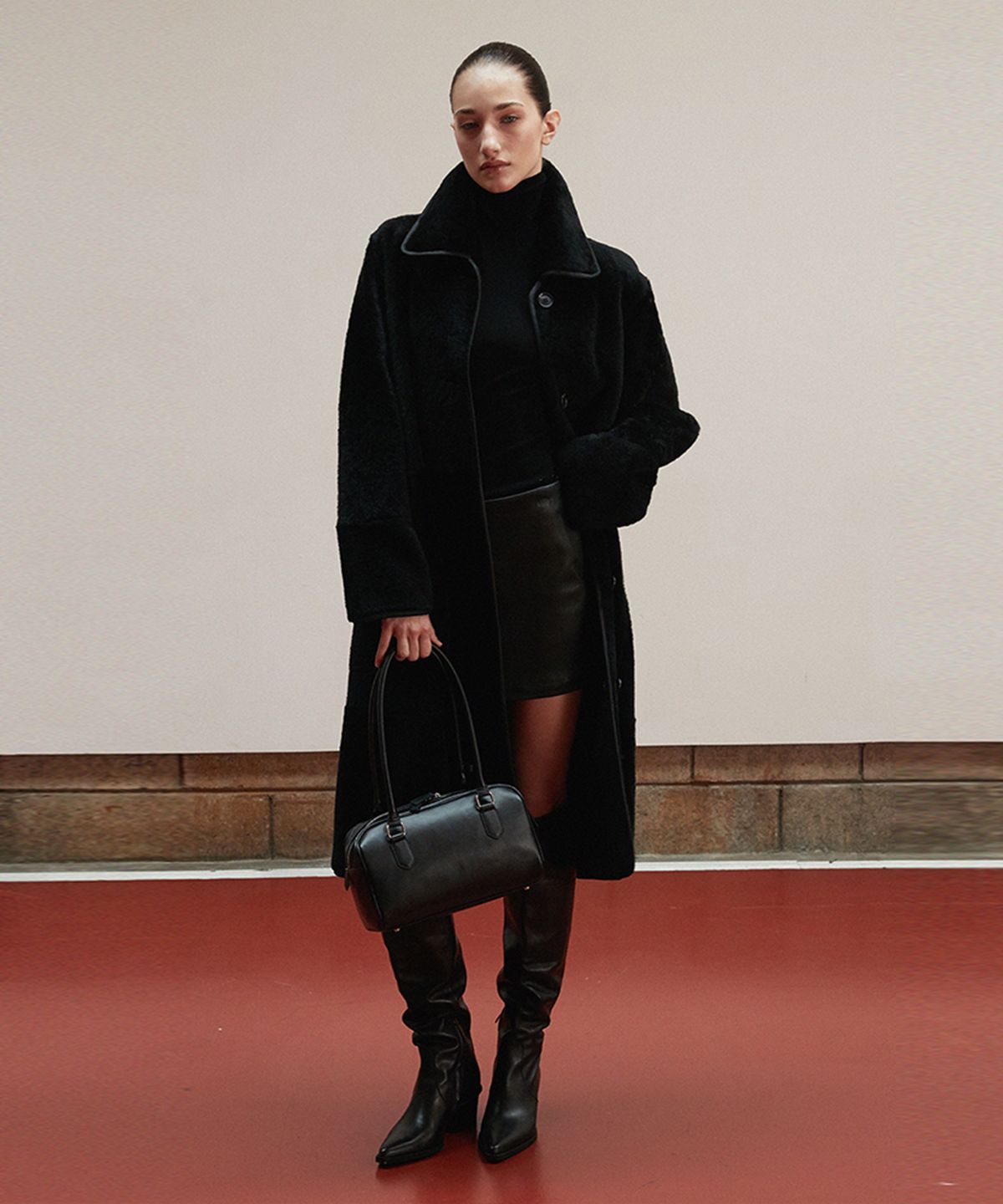 베르데마르(VERDEMAR) Reversible Shearling Long Coat_Black