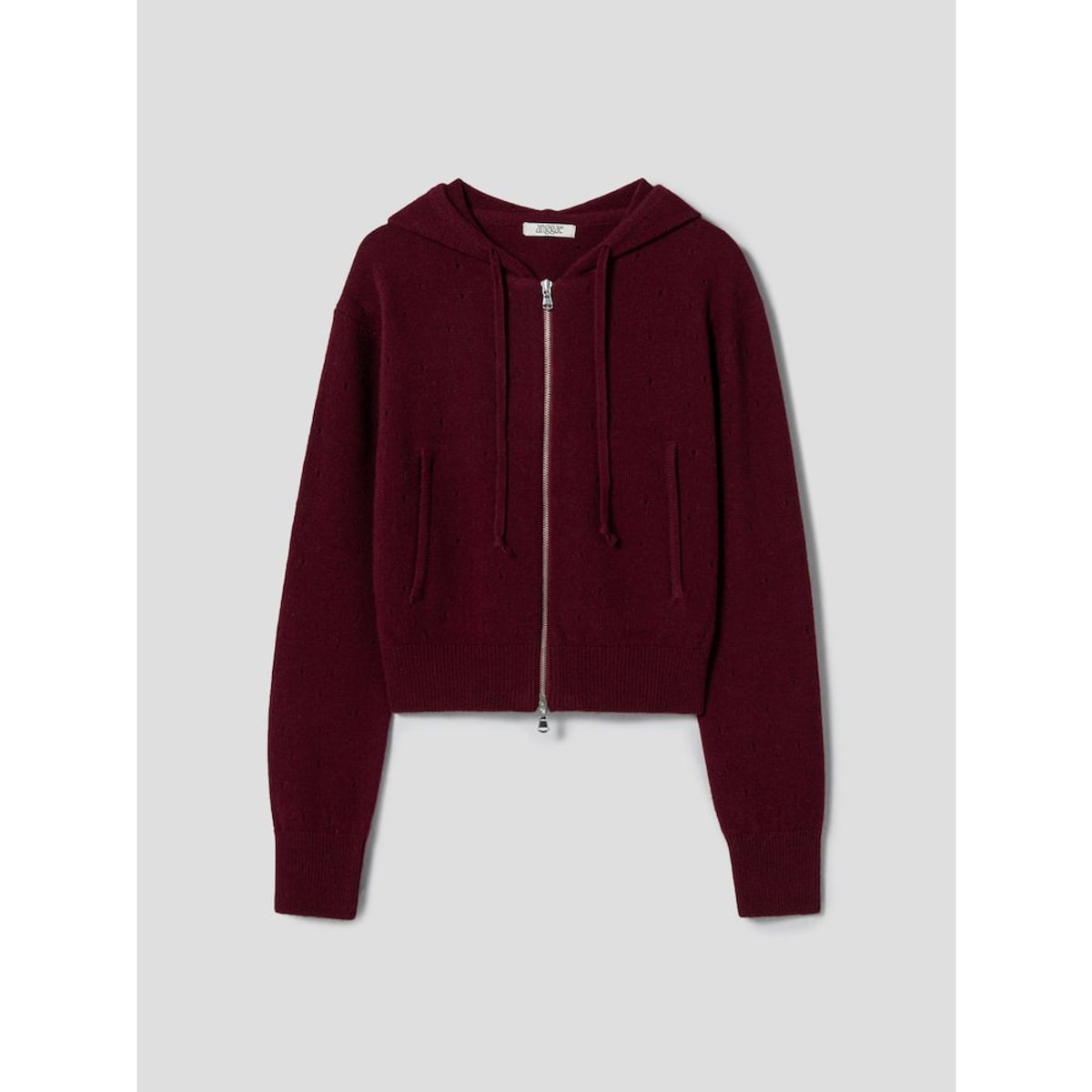 앙개(ANGGAE) Eyelet Knit Hood Zip Up  Magenta
