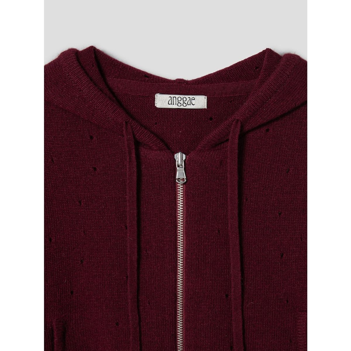 앙개(ANGGAE) Eyelet Knit Hood Zip Up  Magenta