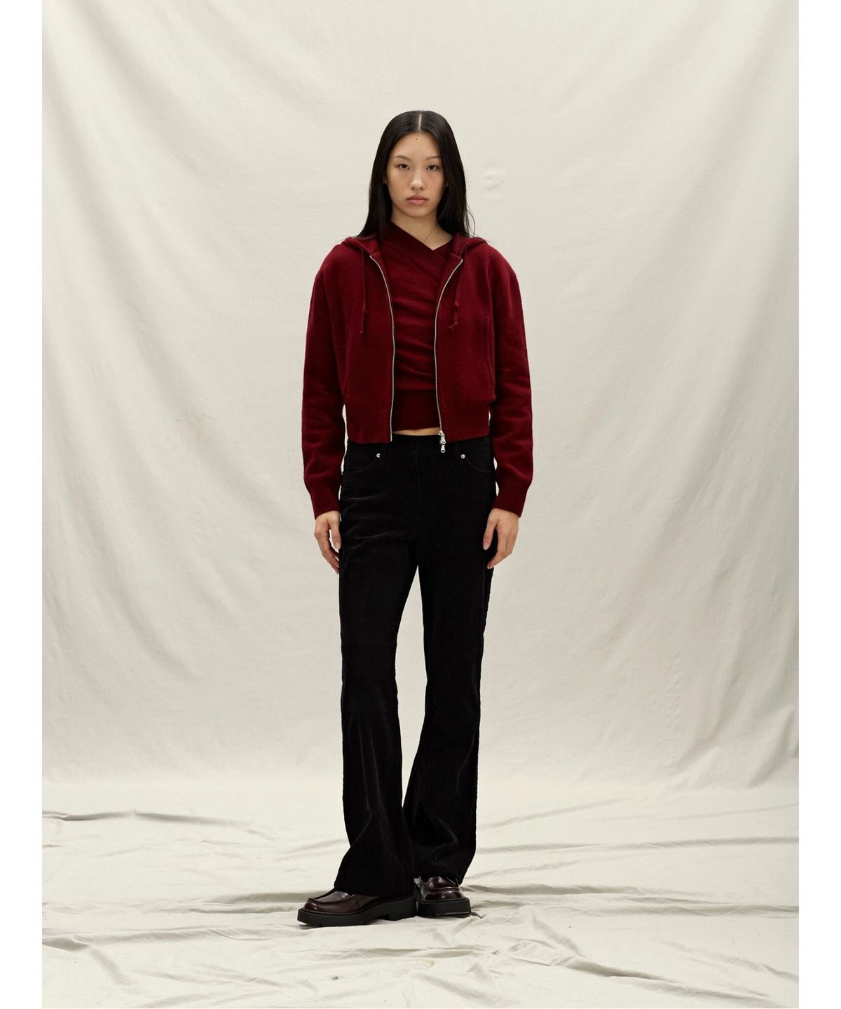 앙개(ANGGAE) Eyelet Knit Hood Zip Up  Magenta