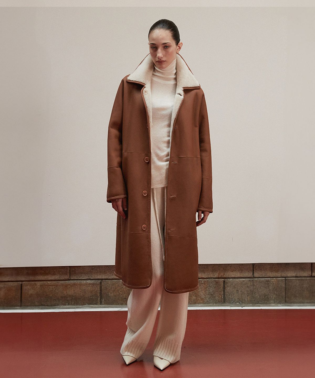 베르데마르(VERDEMAR) Reversible Shearling Long Coat _Camel