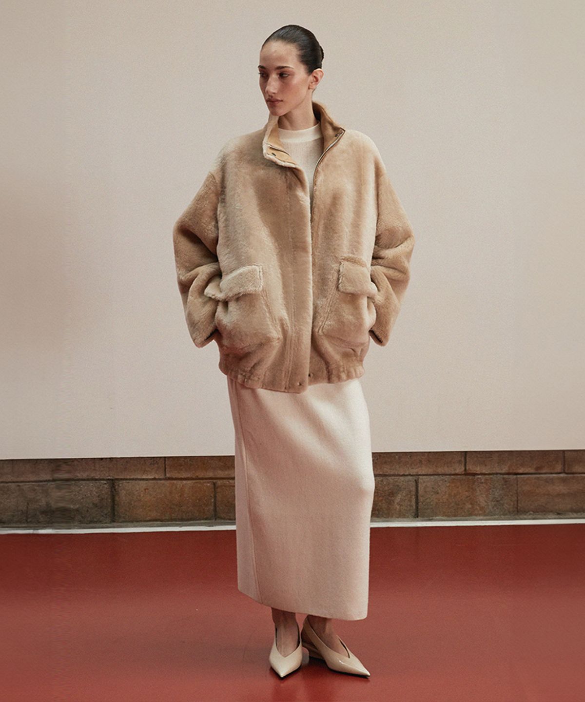 베르데마르(VERDEMAR) Reversible High-Neck Bomber Shearling Jacket