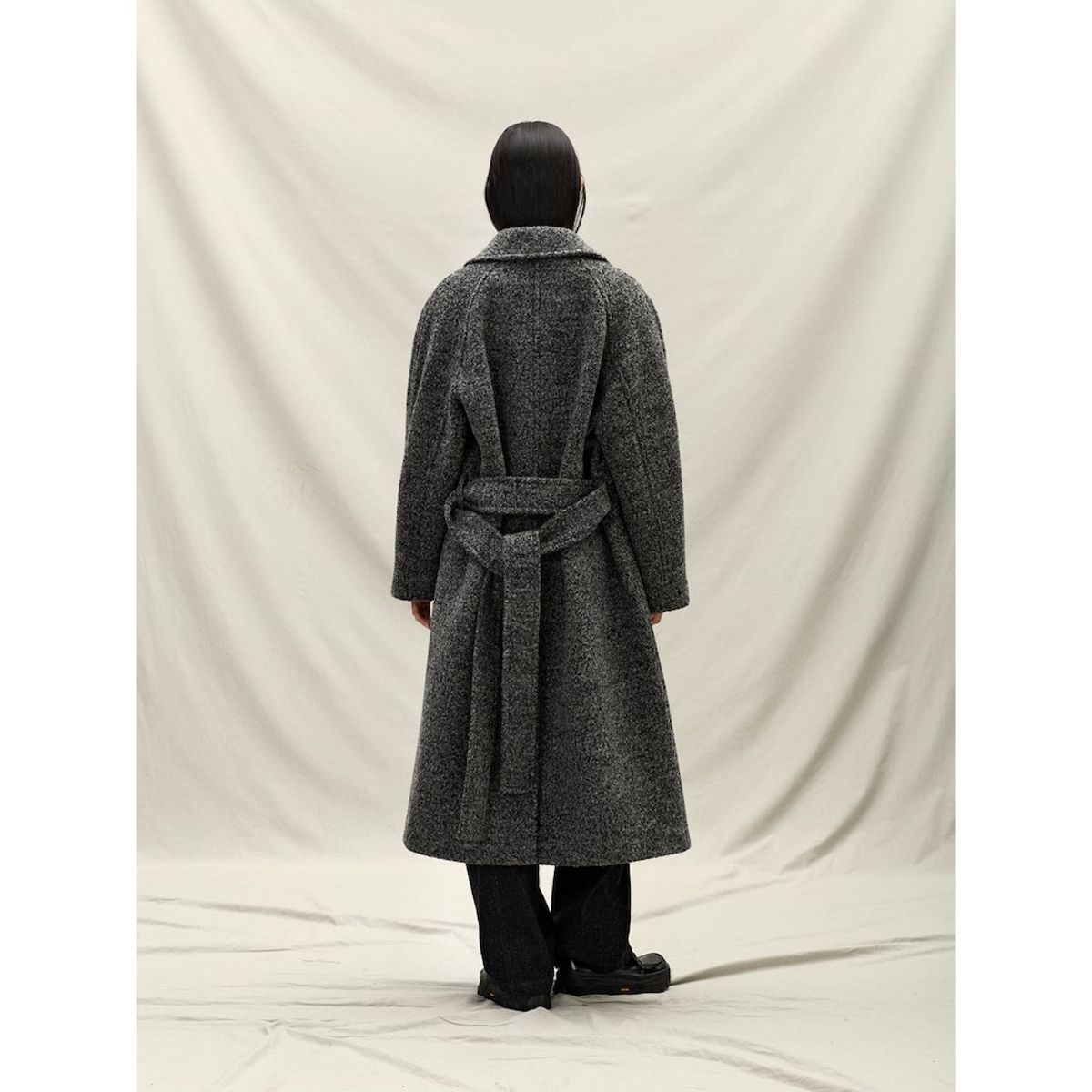 앙개(ANGGAE) Noise Shawl Collar Long Coat  Grey