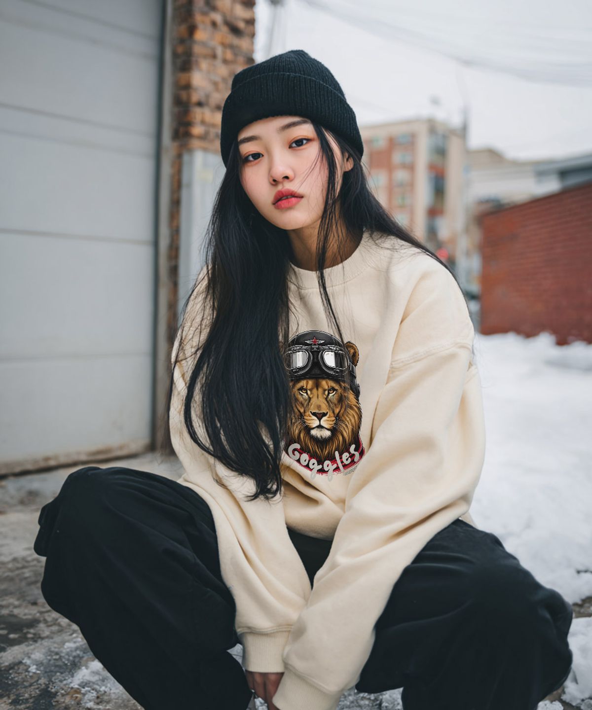 원헌드레드퍼센트(OHP) OHPxGOODD4 라이더라이언 기모 맨투맨
