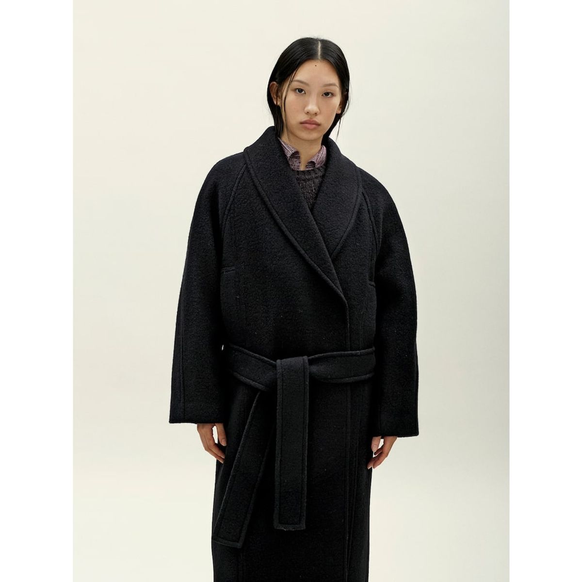 앙개(ANGGAE) Shawl Collar Long Coat  Black