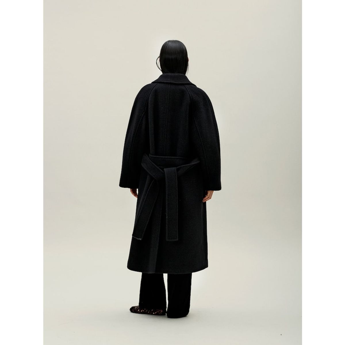 앙개(ANGGAE) Shawl Collar Long Coat  Black
