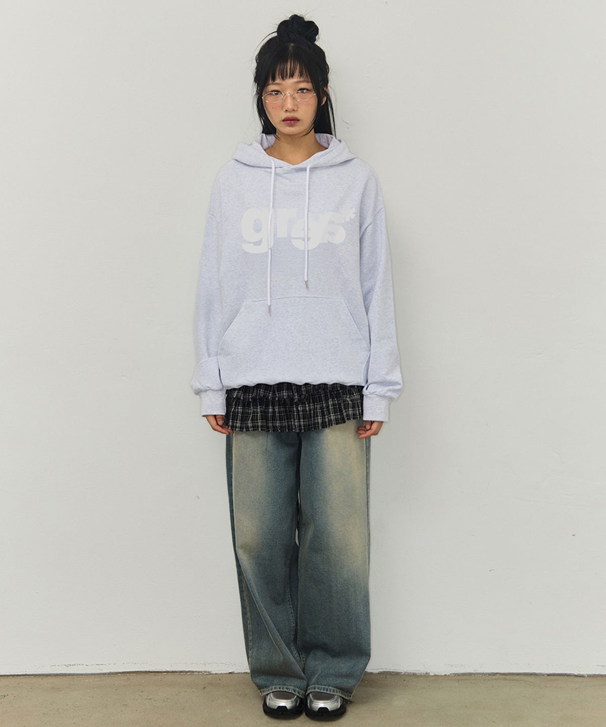 그레이버(GRAVER) [UNISEX]GRAE-S WIDE 후드티_멜란지화이트