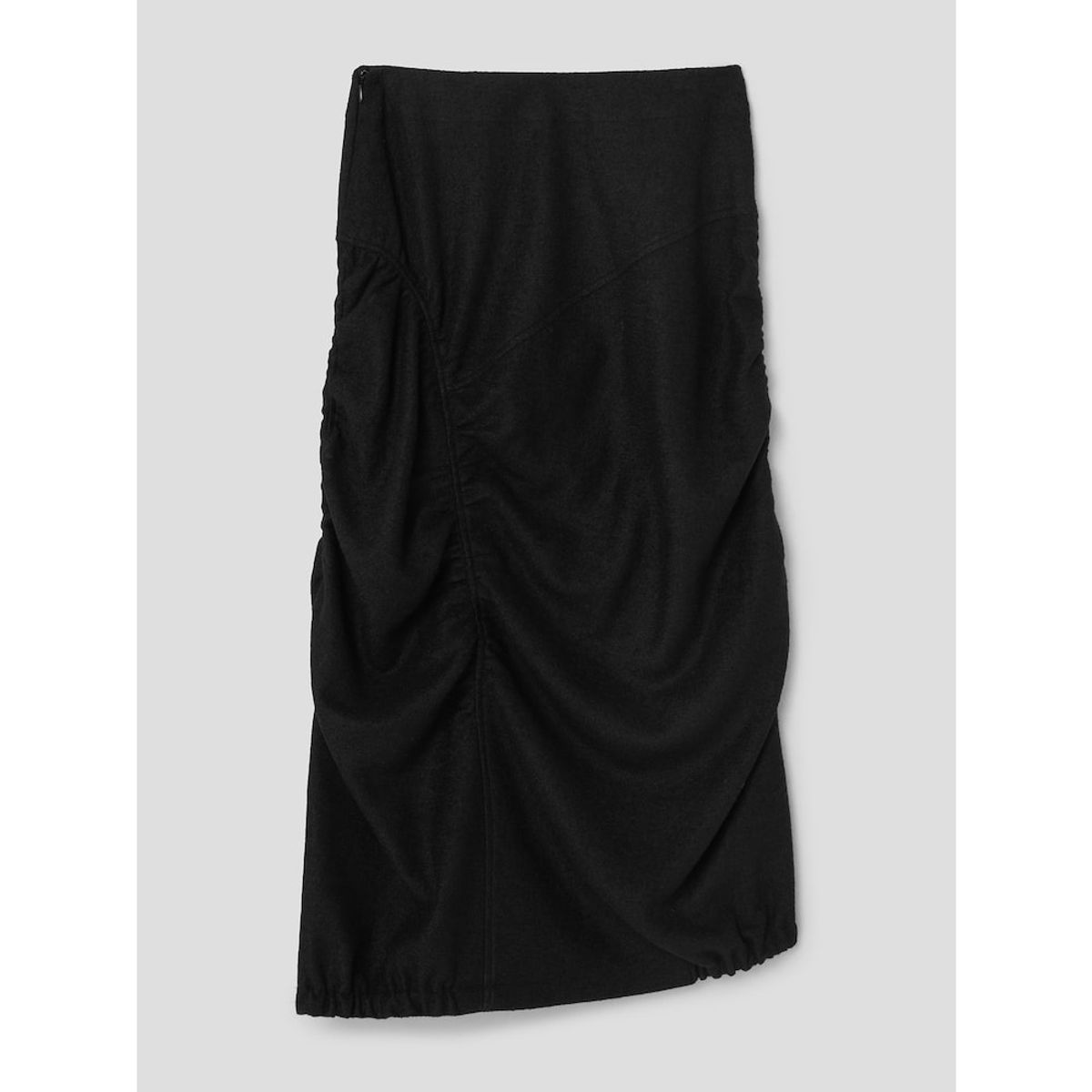 앙개(ANGGAE) Asymmetrical Shirring Skirt  Black