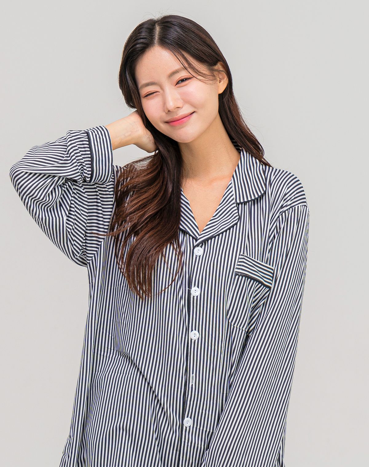 에이원(AONE) [2PACK] 커플 클래식 피치기모 카라 긴팔 잠옷 세트