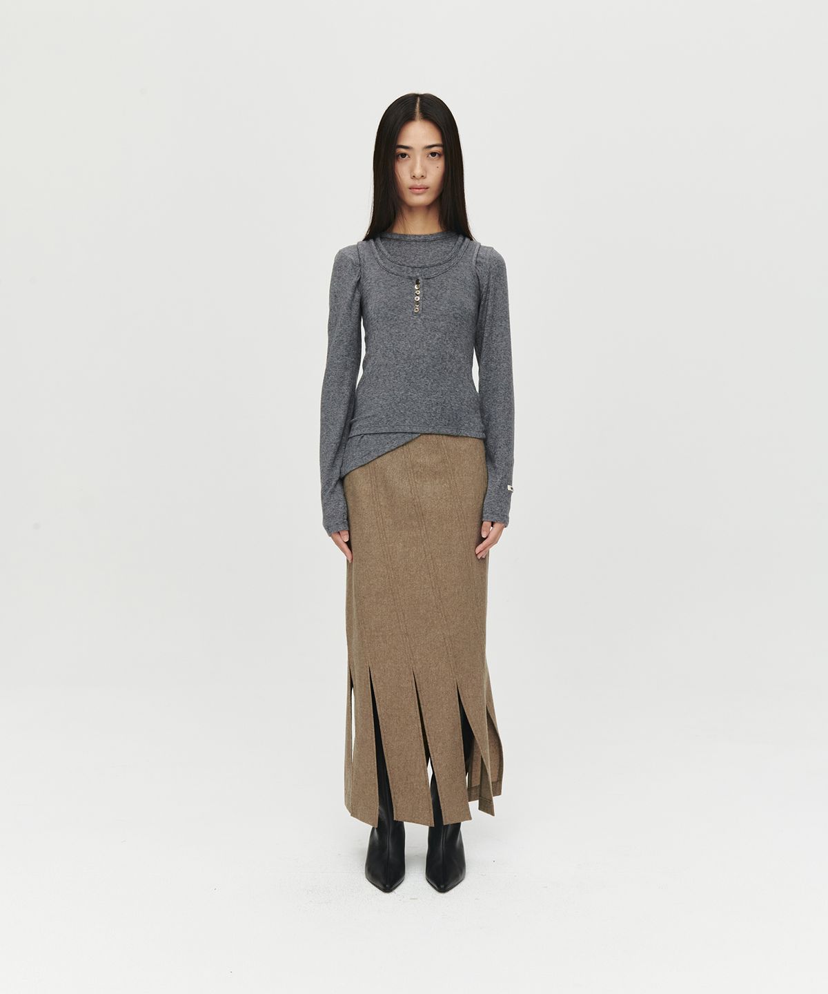 호이테(HEUTE) TWISTED SKIRT (BROWN)