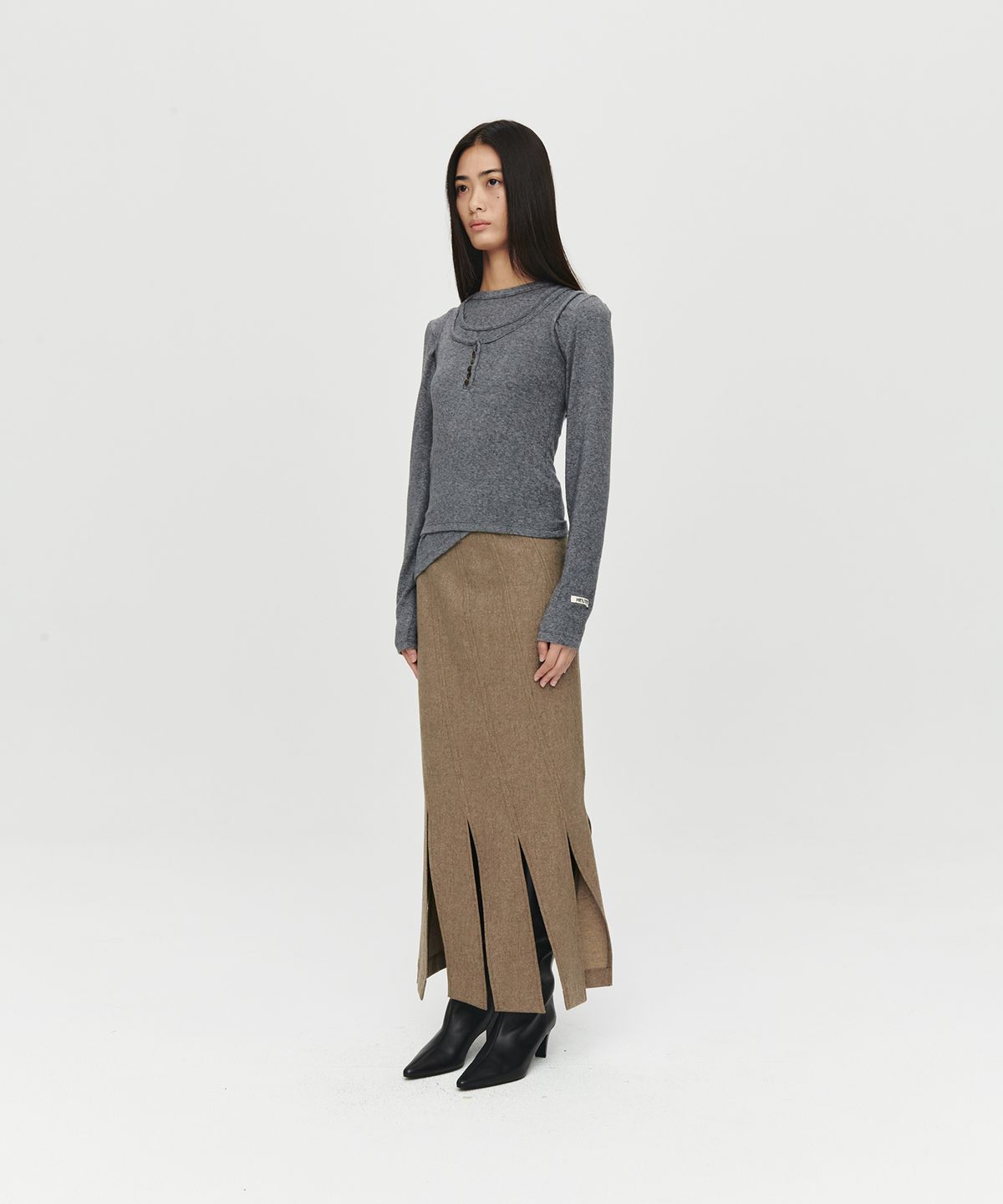 호이테(HEUTE) TWISTED SKIRT (BROWN)