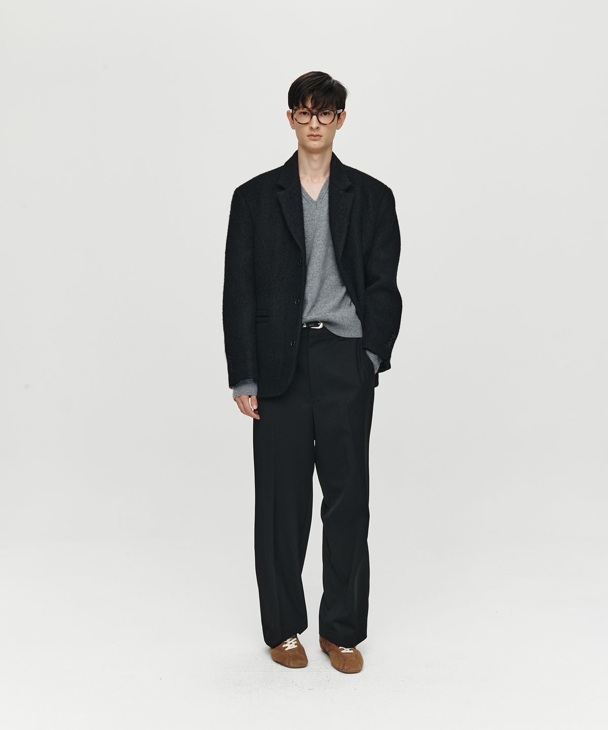 호이테(HEUTE) ALPACA SQUARE WOOL SINGLE JACKET (BLACK)