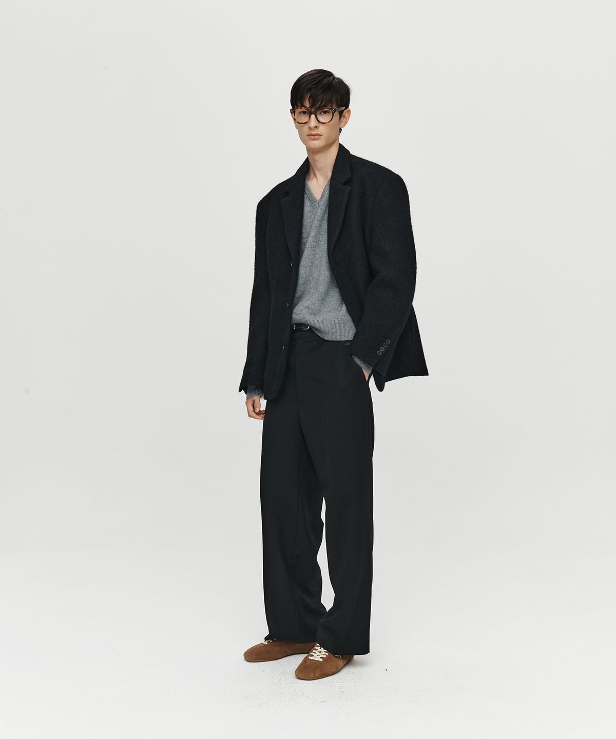 호이테(HEUTE) ALPACA SQUARE WOOL SINGLE JACKET (BLACK)