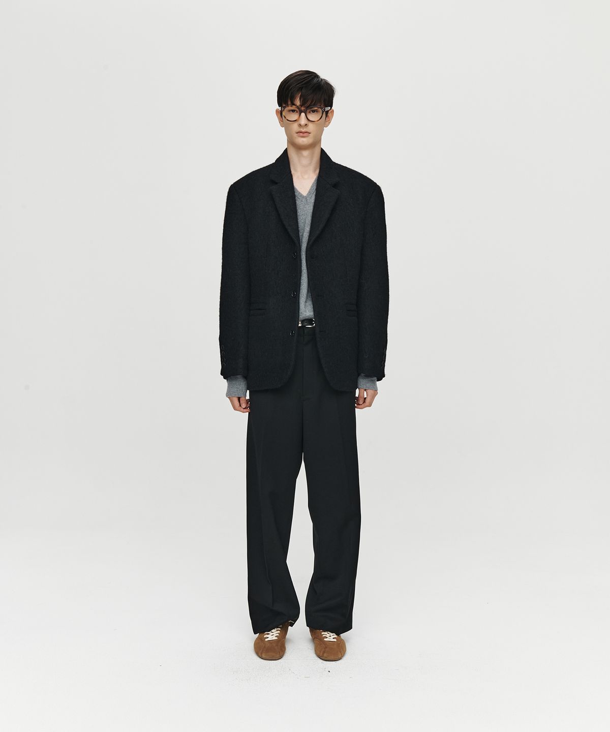 호이테(HEUTE) ALPACA SQUARE WOOL SINGLE JACKET (BLACK)