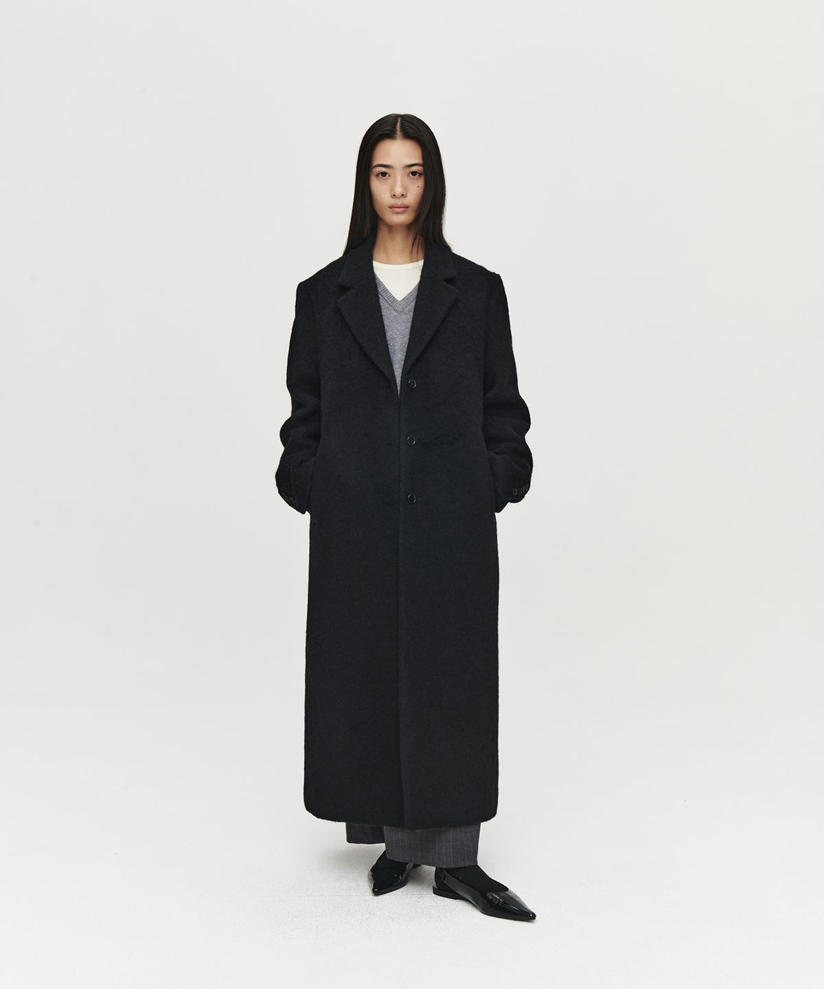호이테(HEUTE) ALPACA LONG SINGLE COAT (BLACK)
