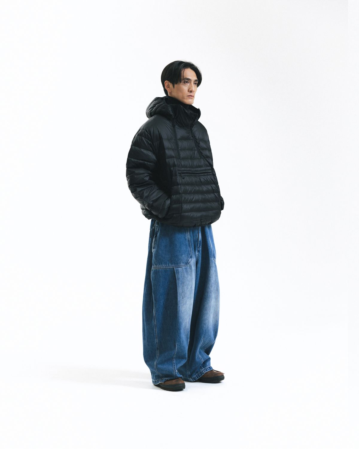 앵글런(ANGLAN) Duck Down Hooded Anorak Puffer - Black