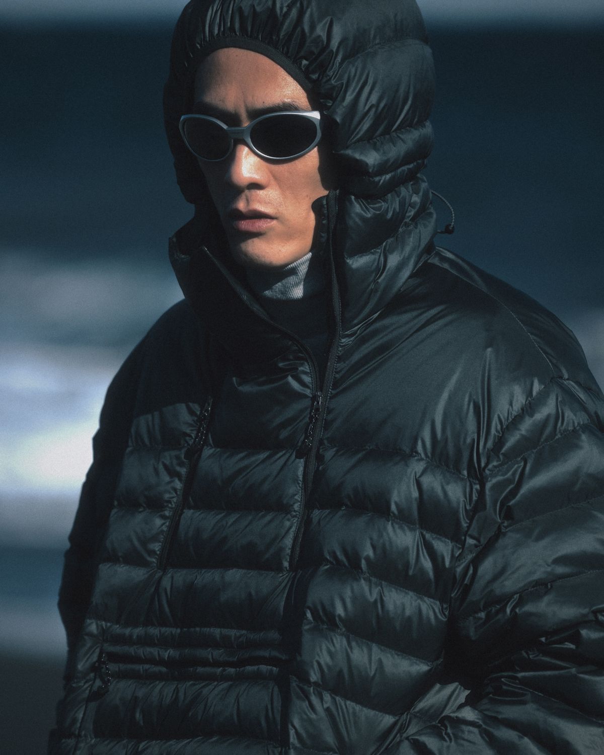 앵글런(ANGLAN) Duck Down Hooded Anorak Puffer - Dark Green