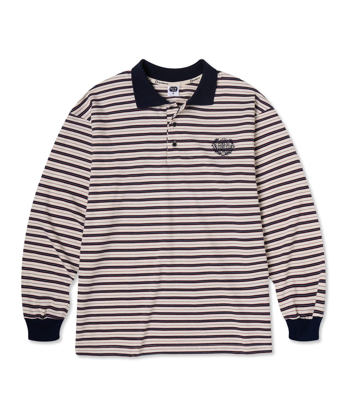 앨빈클로(ALVINCLO) HAZEL 3버튼 스트라이프 카라넥 긴팔티셔츠 AVT950 (2 COLOR)