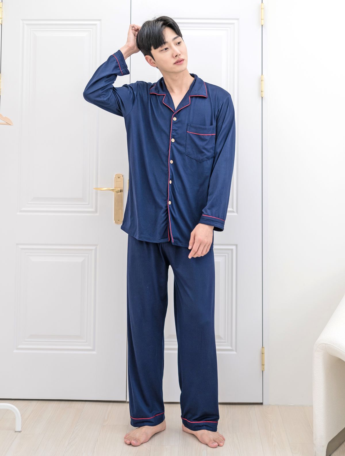 에이원(AONE) [2PACK] 커플 기모 단색 카라 잠옷 세트