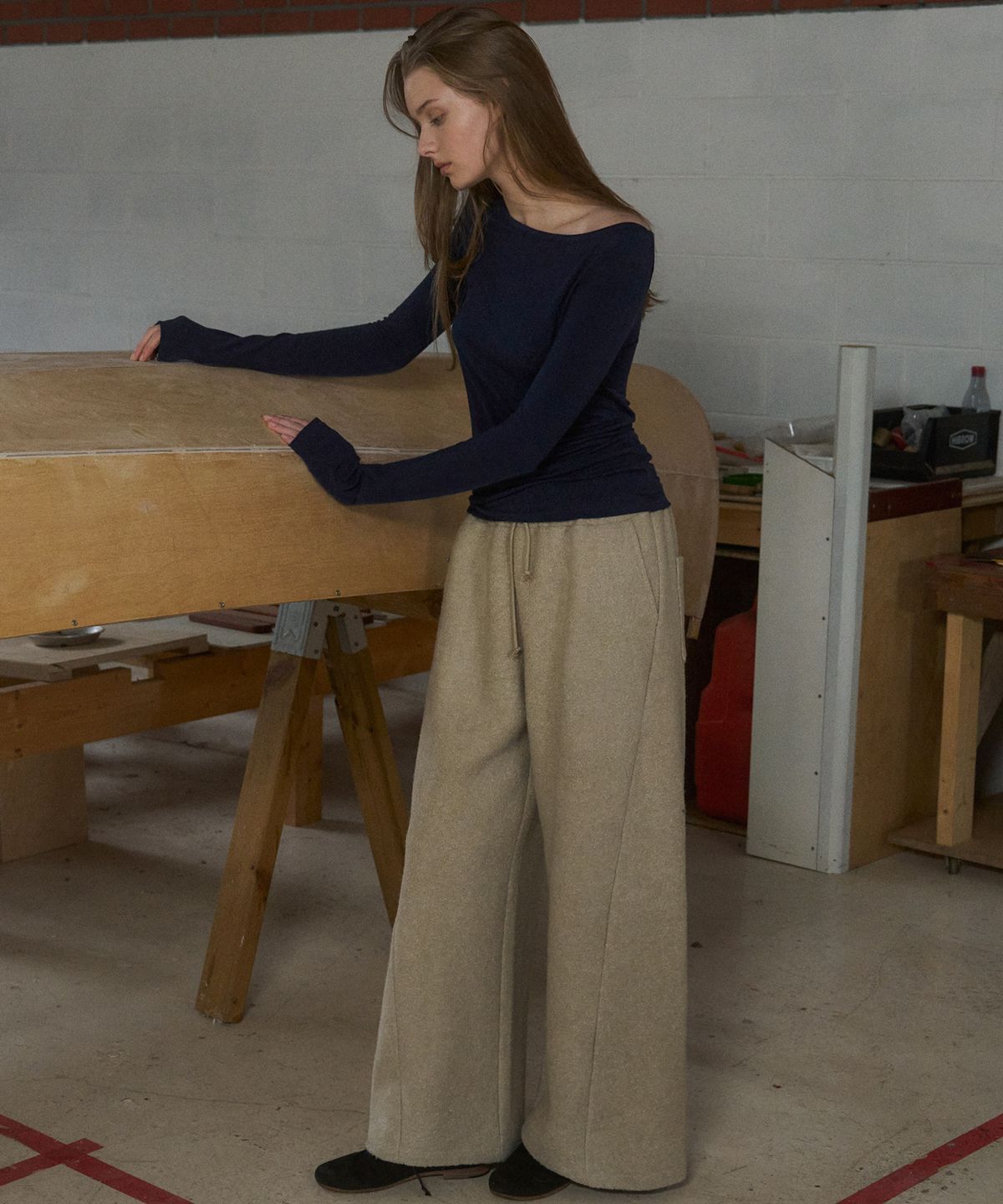 앤니즈(ANDNEEDS) Winter wide dumble pants (beige)