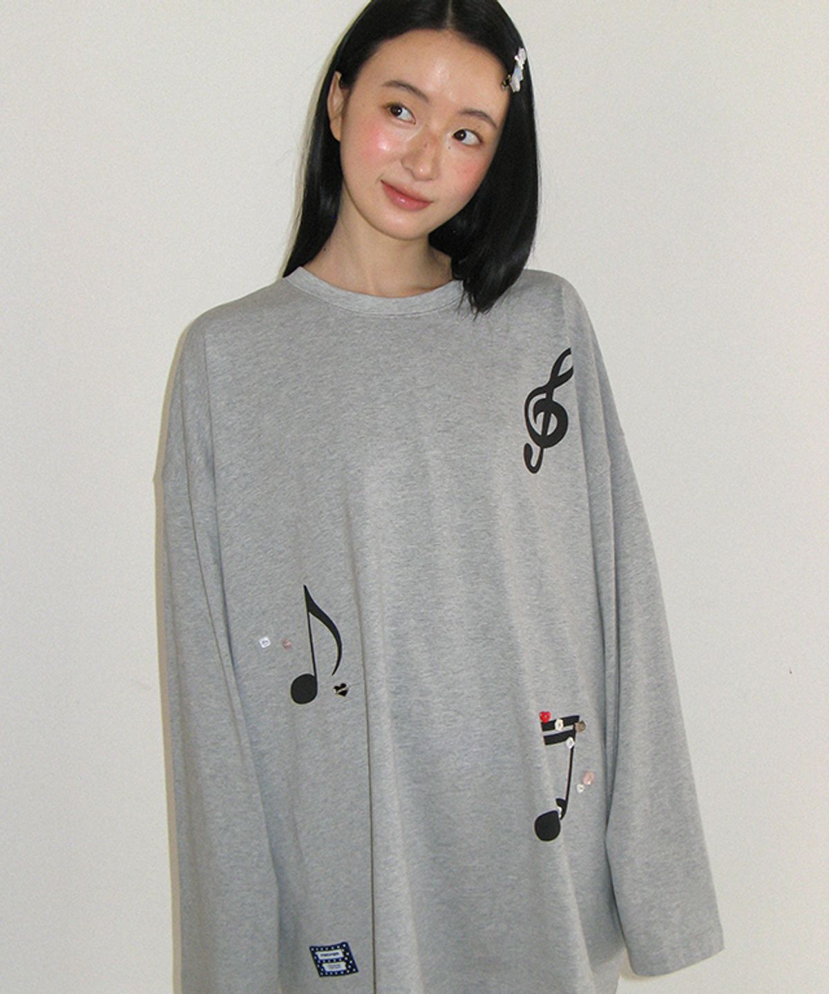 론론(RONRON) BUTTON NOTE OVER FIT LONG SLEEVE GREY