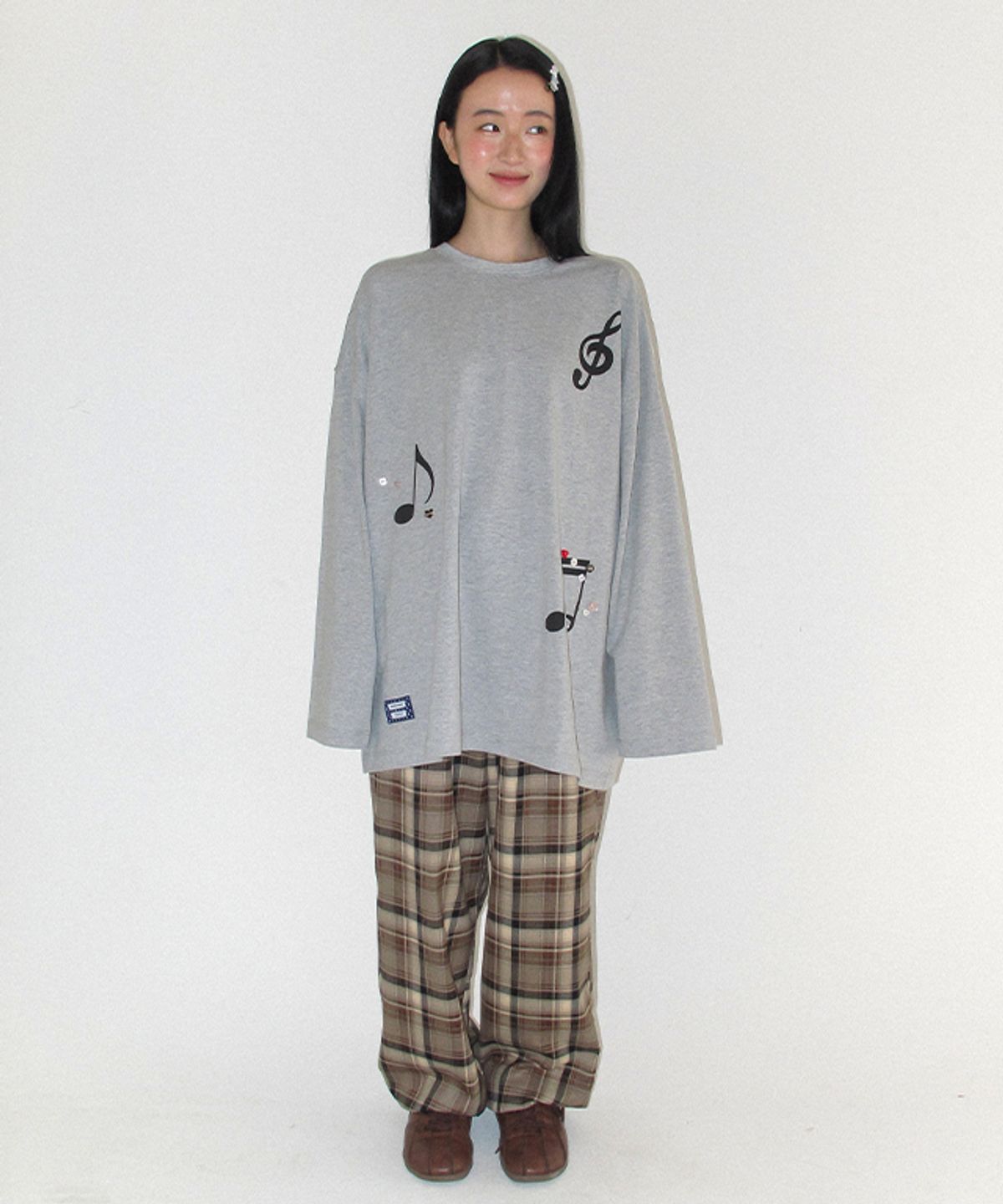 론론(RONRON) BUTTON NOTE OVER FIT LONG SLEEVE GREY