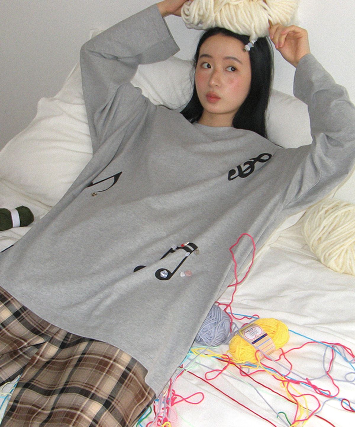 론론(RONRON) BUTTON NOTE OVER FIT LONG SLEEVE GREY