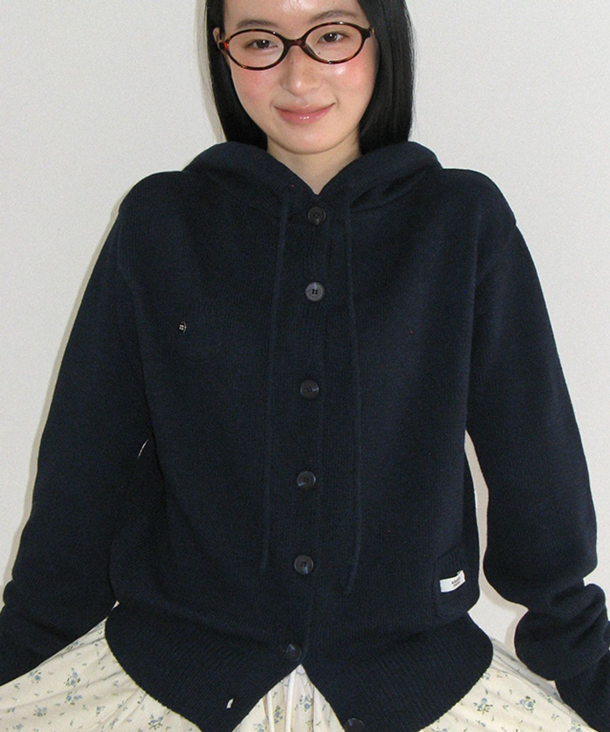 론론(RONRON) MINI POCKET HOODED KNIT CARDIGAN NAVY