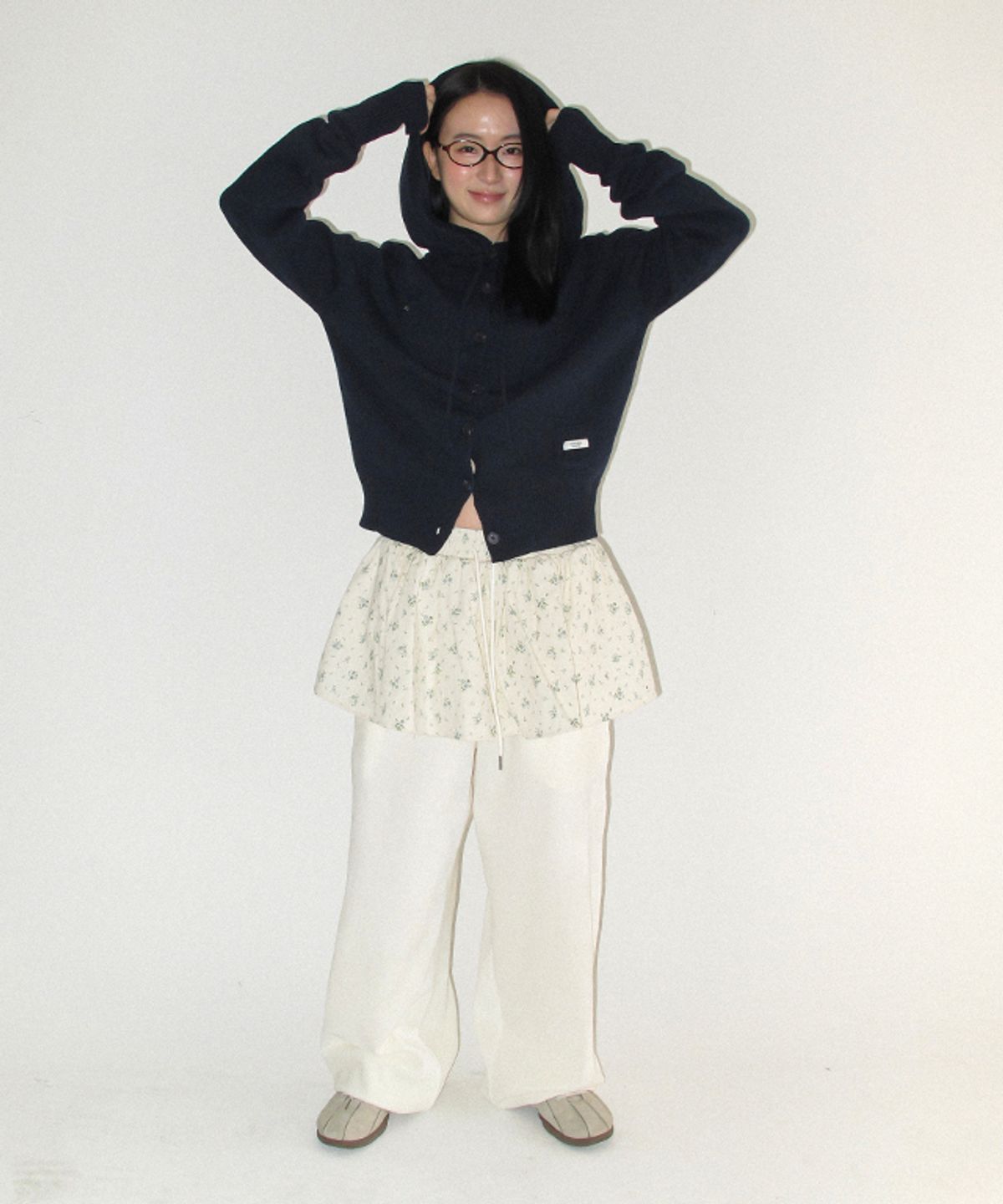 론론(RONRON) MINI POCKET HOODED KNIT CARDIGAN NAVY