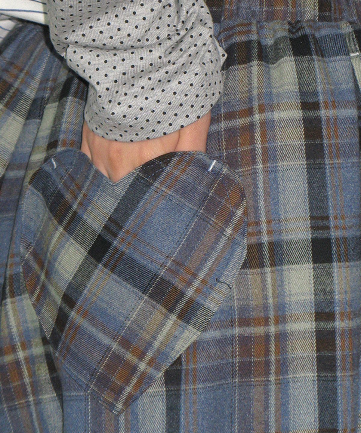 론론(RONRON) BACK HEART POCKET CHECK PANTS BLUE