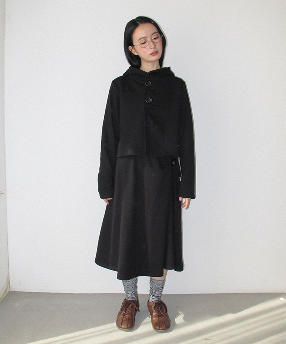 론론(RONRON) BIG BUTTON SWEAT MIDI SKIRT BLACK