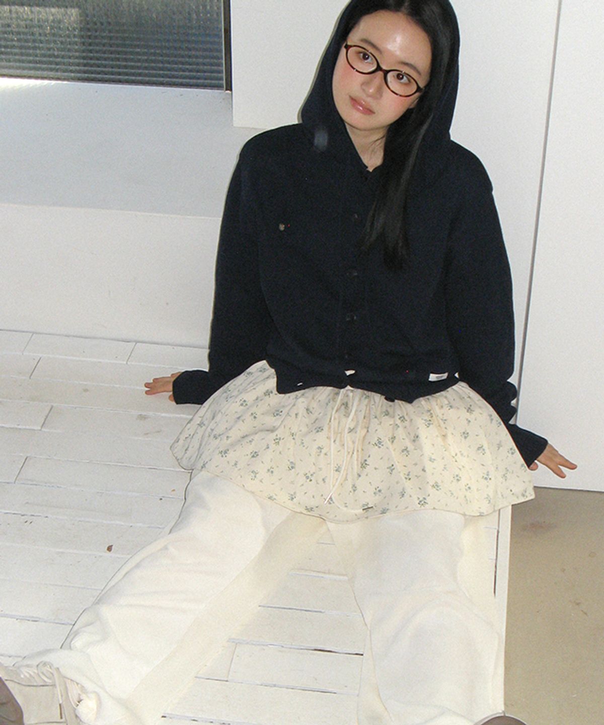 론론(RONRON) LAYERED SKIRT TRAINING PANTS IVORY FLOWER