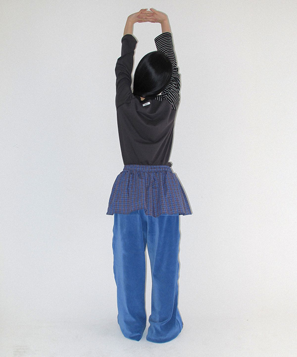 론론(RONRON) LAYERED SKIRT TRAINING PANTS BLUE CHECK
