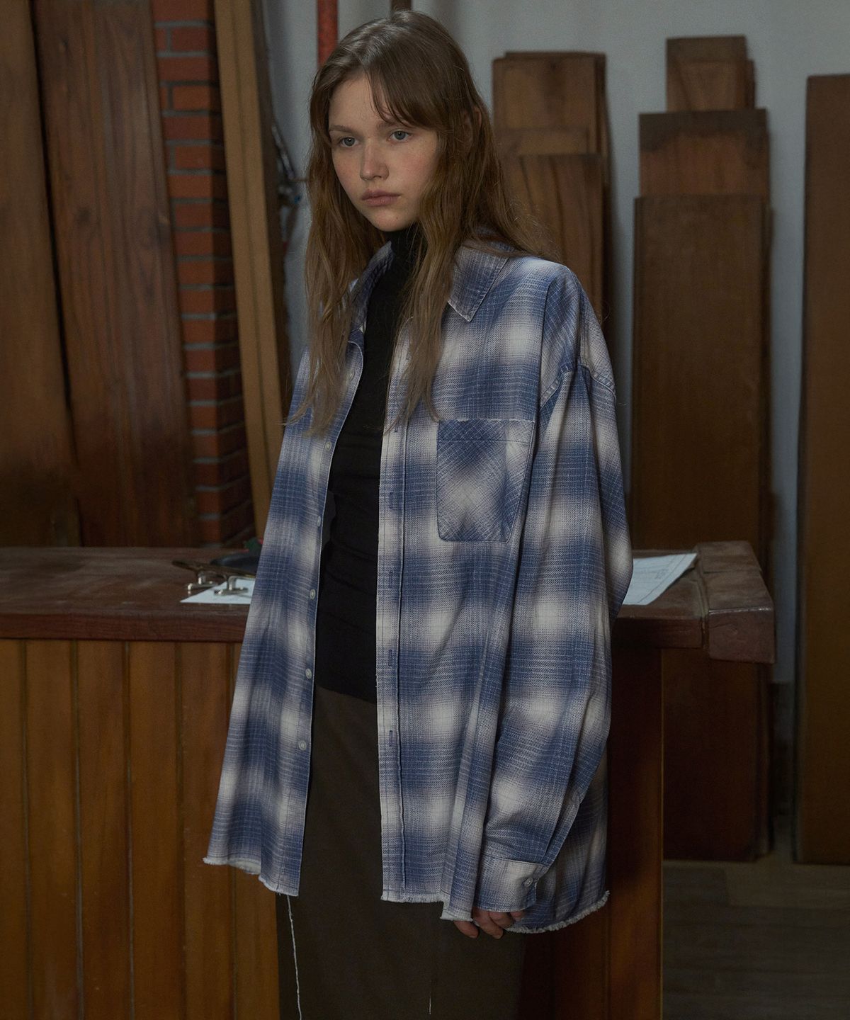 앤니즈(ANDNEEDS) Cottage check shirt (blue)