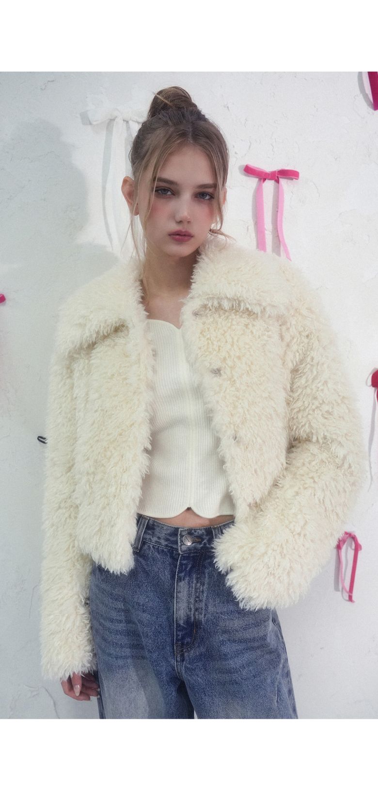 MUSINSA | VIVACIOUS Collar Teddy Fur Jacket IVORY