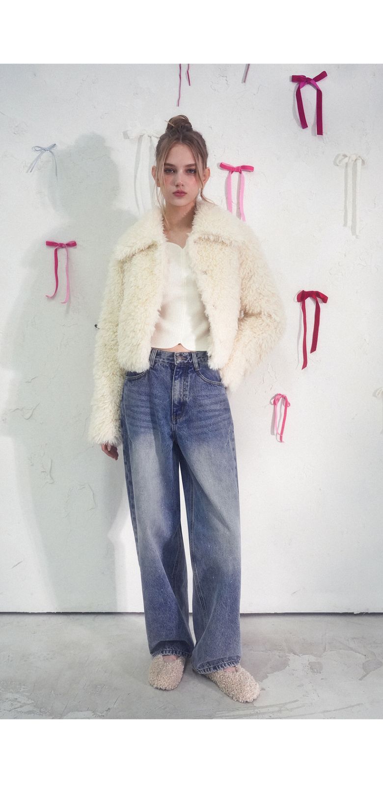 MUSINSA | VIVACIOUS Collar Teddy Fur Jacket IVORY