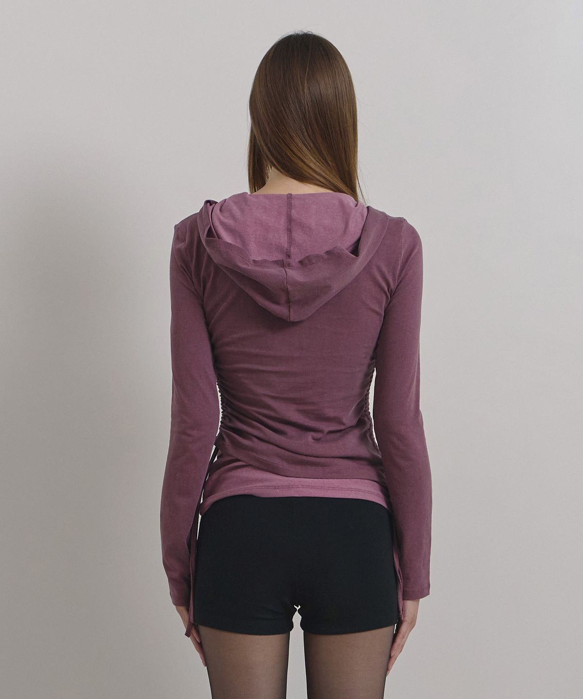 소어티(SOEOTI) Pigment Hooded Layered Tee (plum)