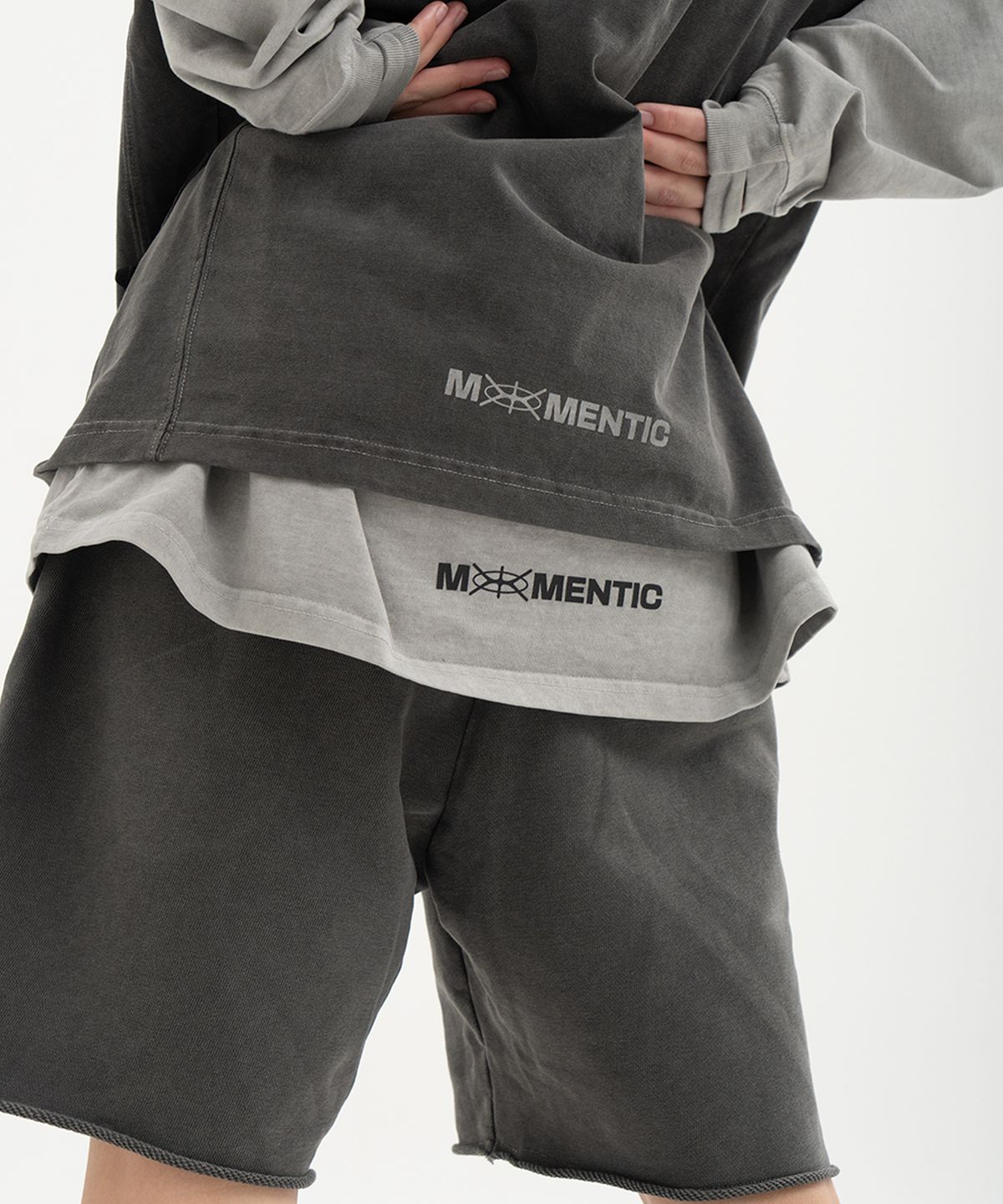 모멘틱(MOMENTIC) Momentic Logo Pendant Pigment Long Sleeve T-shirt [GREY]