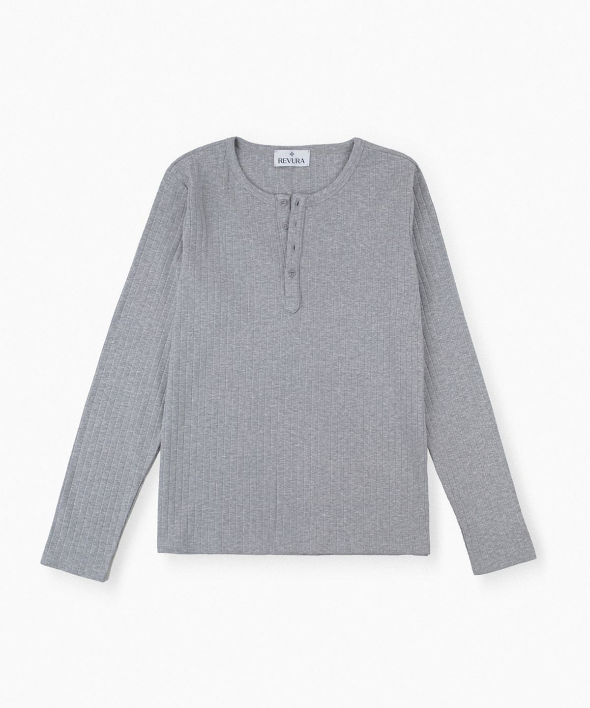 레뷰라(REVURA) REVE COTTON MODAL RIBBED HENLEY SHIRTS - GRAY