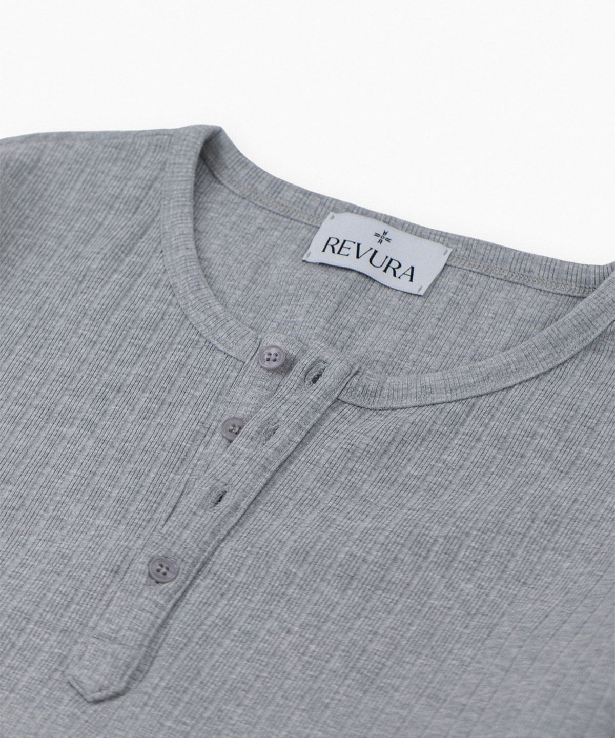 레뷰라(REVURA) REVE COTTON MODAL RIBBED HENLEY SHIRTS - GRAY