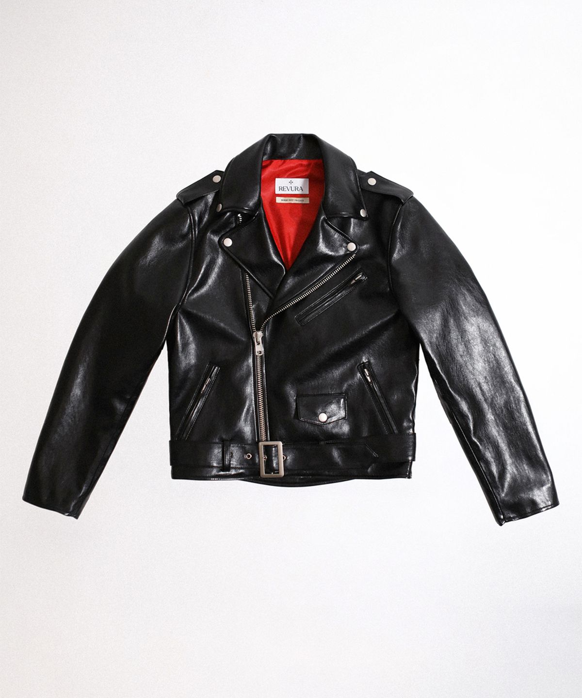 레뷰라(REVURA) BURN OUT FLARE FAUX RIDER JACKET (W)