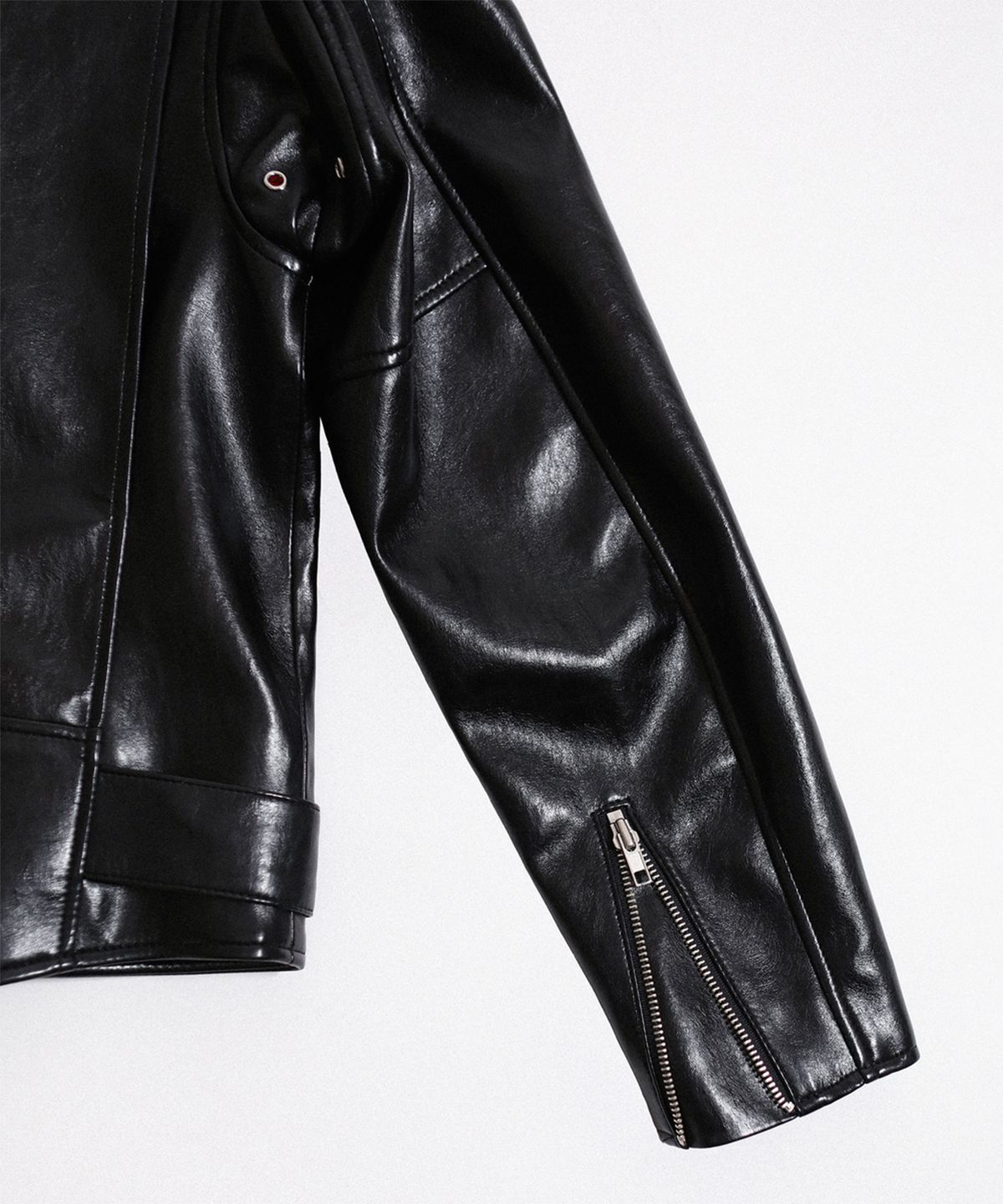 레뷰라(REVURA) BURN OUT FLARE FAUX RIDER JACKET (W)