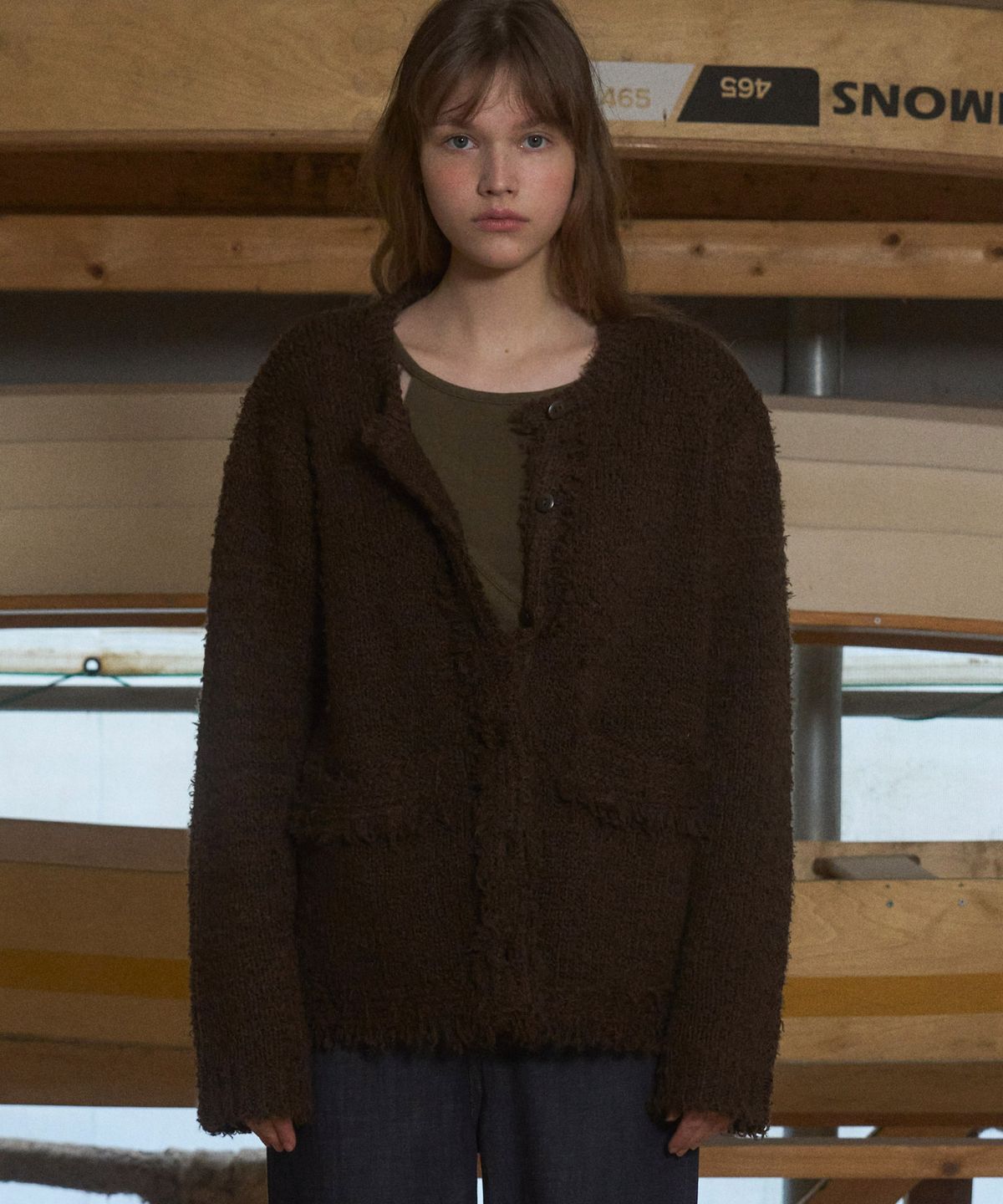 앤니즈(ANDNEEDS) Allen tweed cardigan (dark brown)