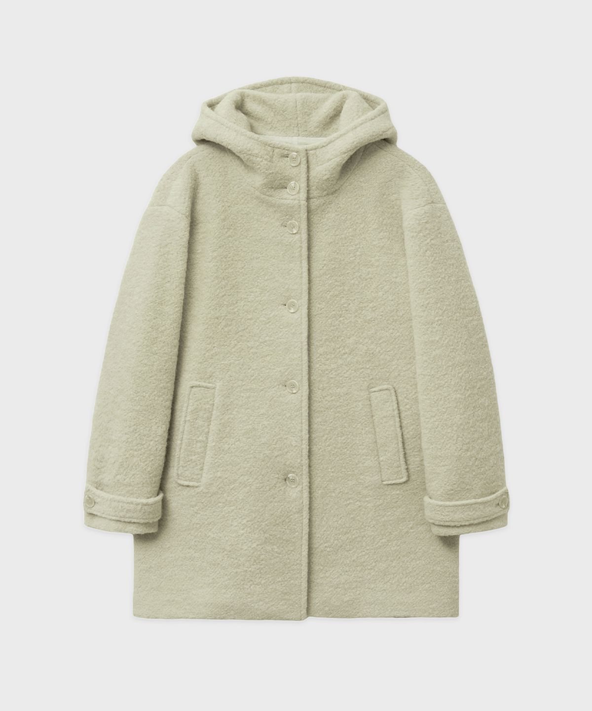 시눈(SINOON) Loose-Fit Hoodie Wool Half Coat (Light Green)