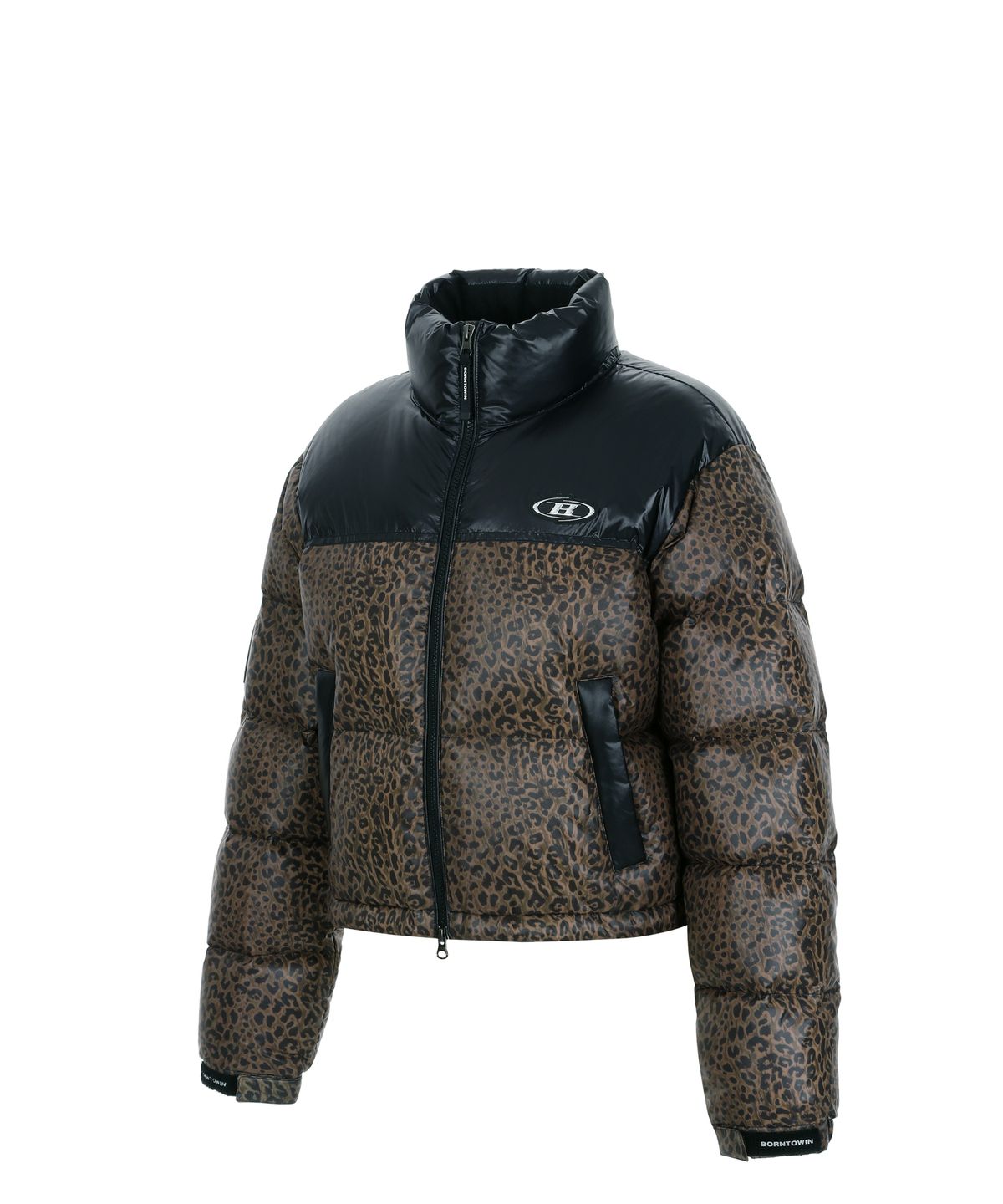 본투윈(BORN TO WIN) W SILVER B GLOSSY CROP PUFFER DOWN [LEOPARD]