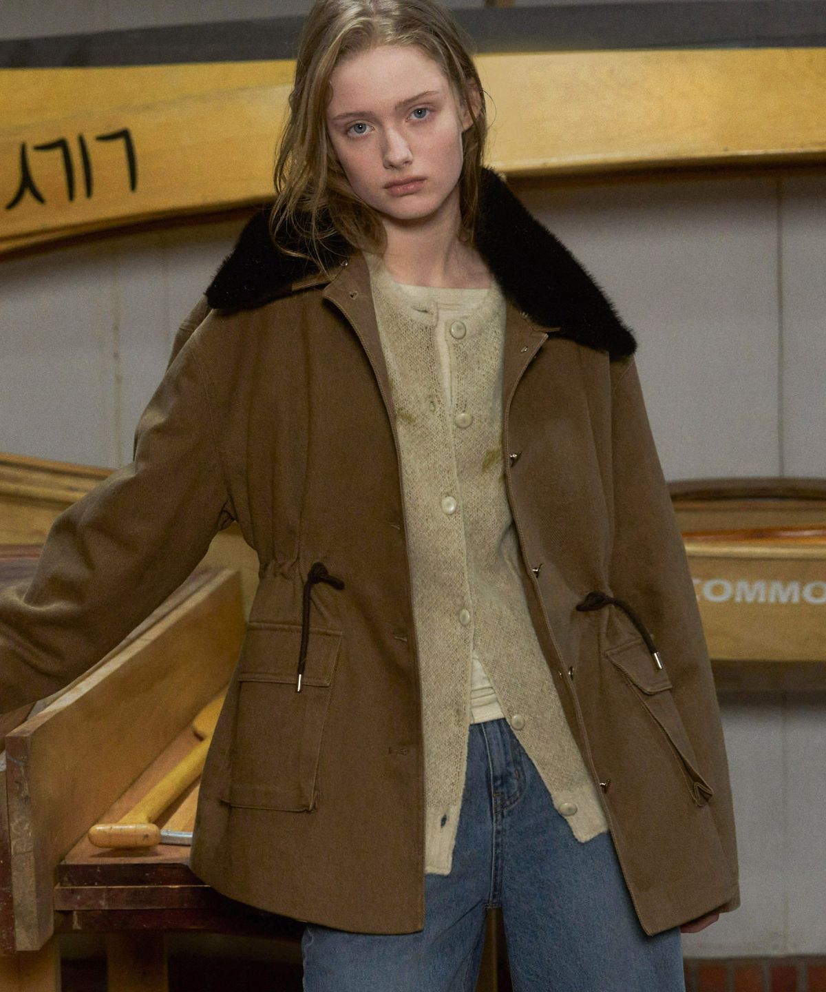 앤니즈(ANDNEEDS) Vanves washed half jacket (khaki brown)