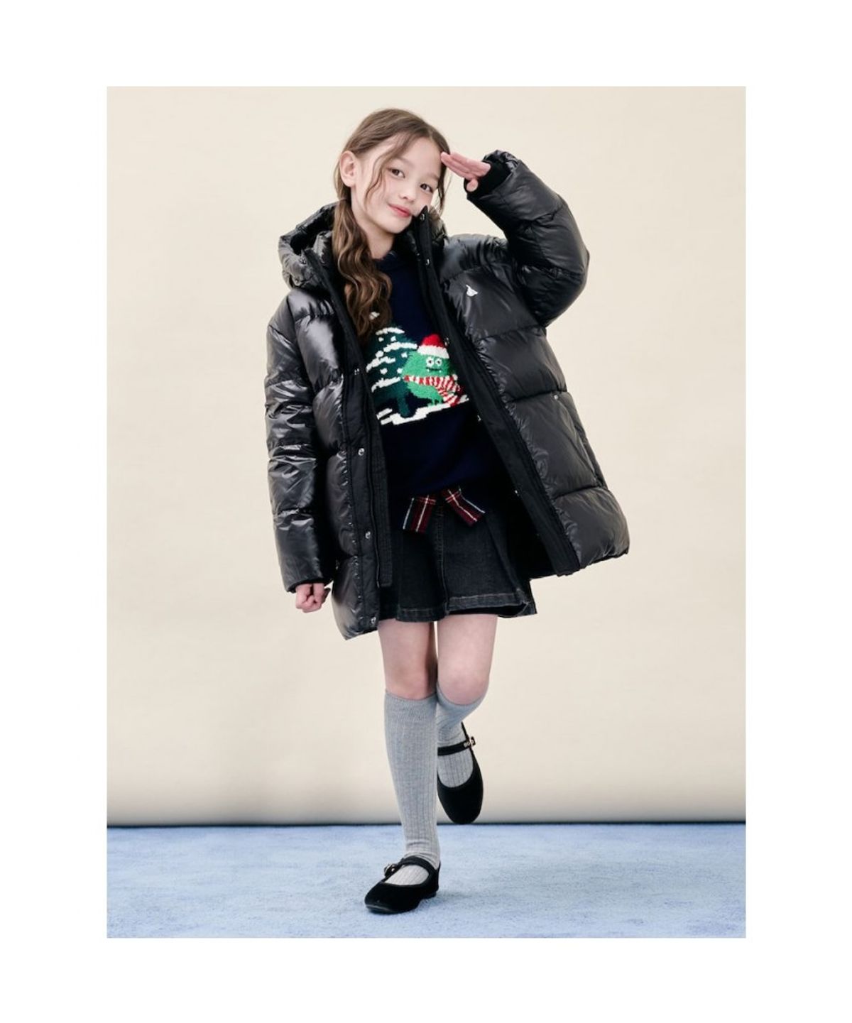 빈폴 키즈(BEANPOLE KIDS) 샤이니 덕다운 하프패딩  블랙 (BI5X38U075)